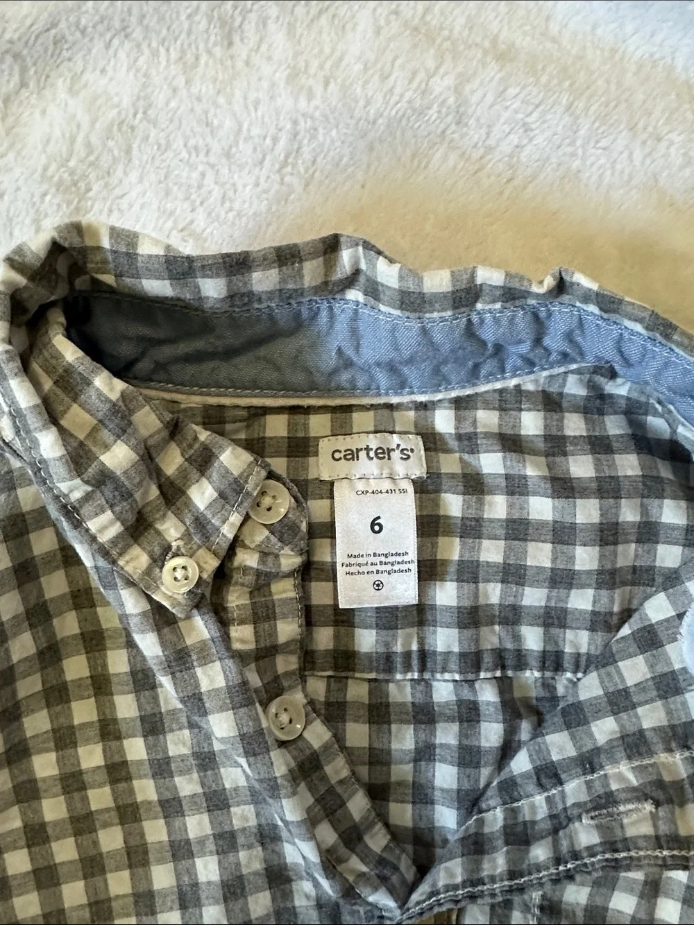 Carter's Gray and White Gingham Button-Down Shirt